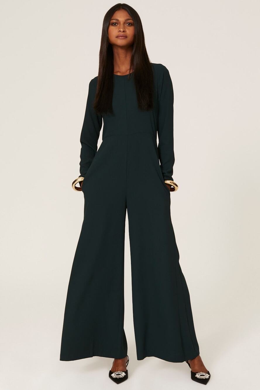 Adam Lippes Forest Green Crepe Wide Leg Long Sleeve Jumpsuit Size 0